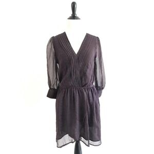 Heartloom | Size S Small Dress Elastic Waistline V-neck Sheer Sleeve Ruffle